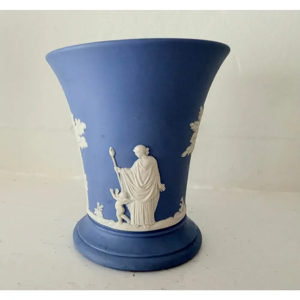 Wedgwood Jasperware Blue Vase White Classical Relief Small Urn England